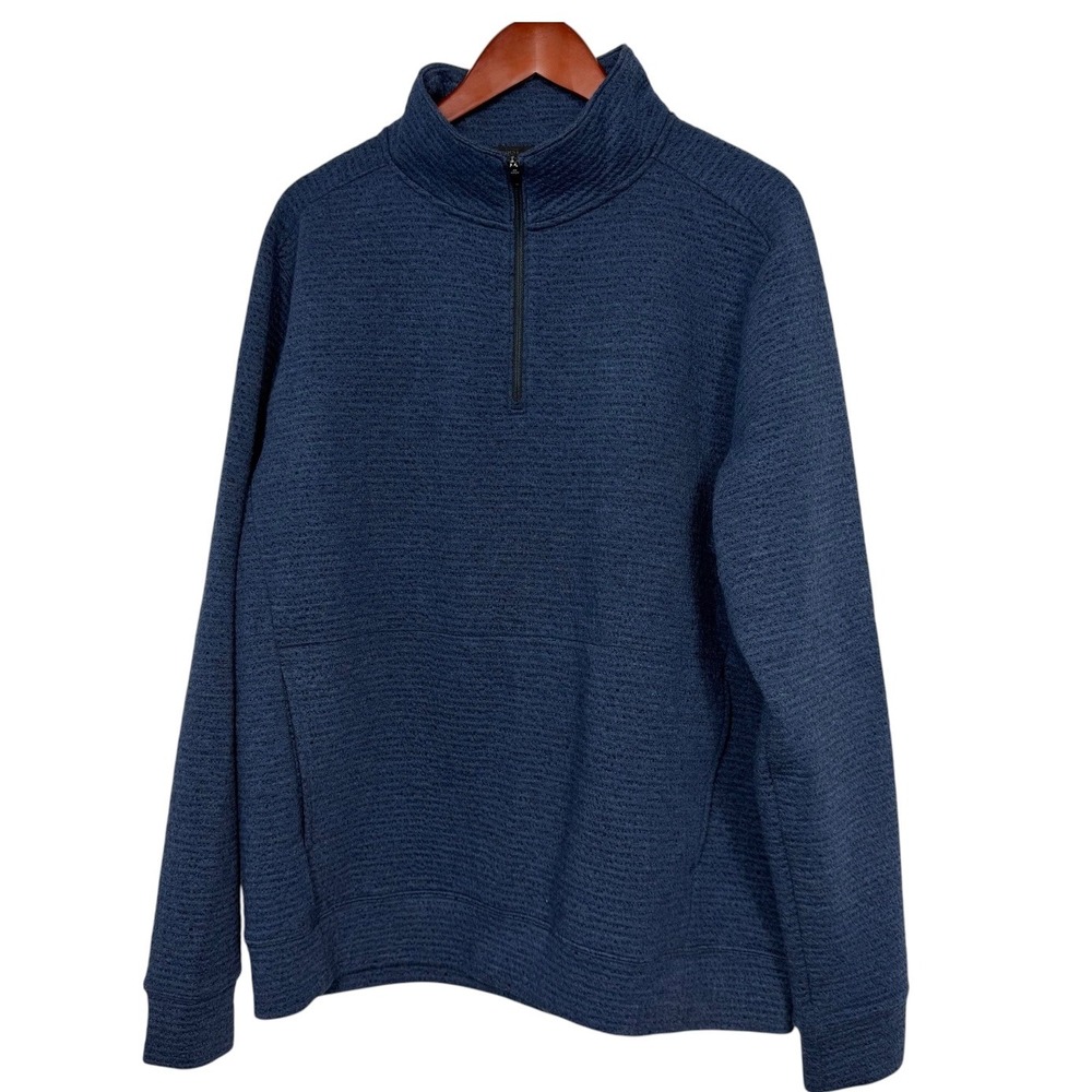 VRST Mens Quarter Zip Pullover Textured Blue Heather Mock Neck Sweatshirt L